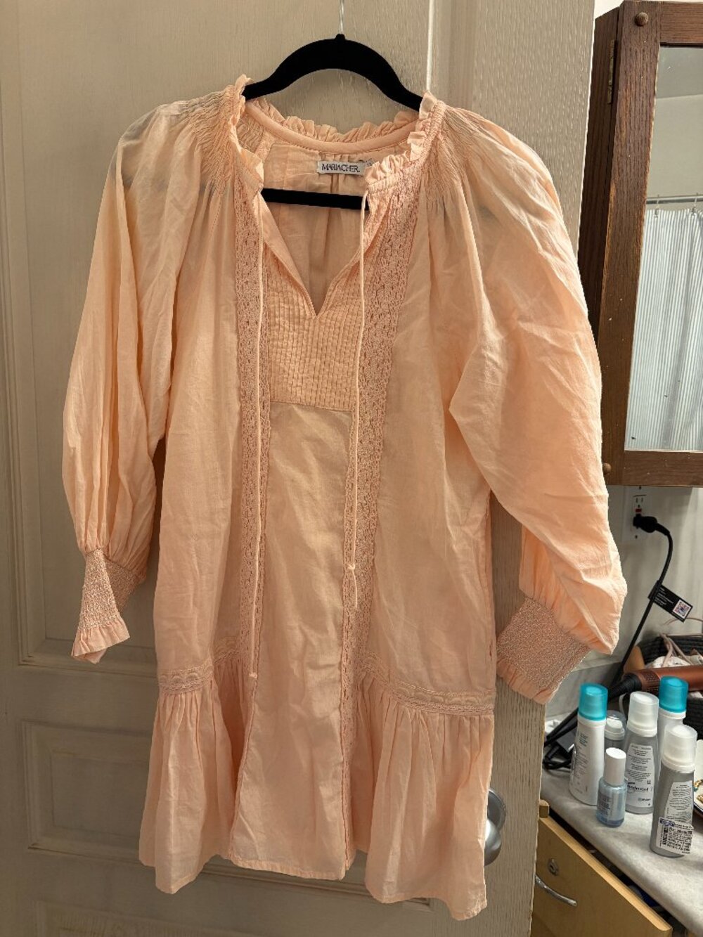Maria Cher Blush Boho Tunic Dress | XS | Cotton | Puff Sleeve | Lace